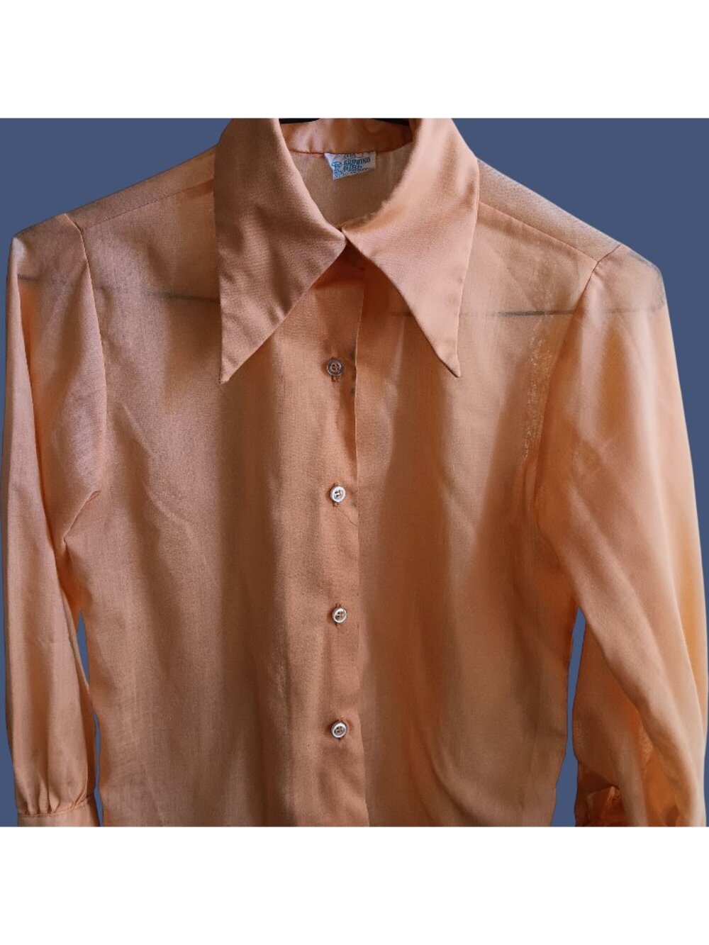 True Vintage XS Orange Top Blouse Sears Mod 1970s Button-Up Blouse Big Collar
